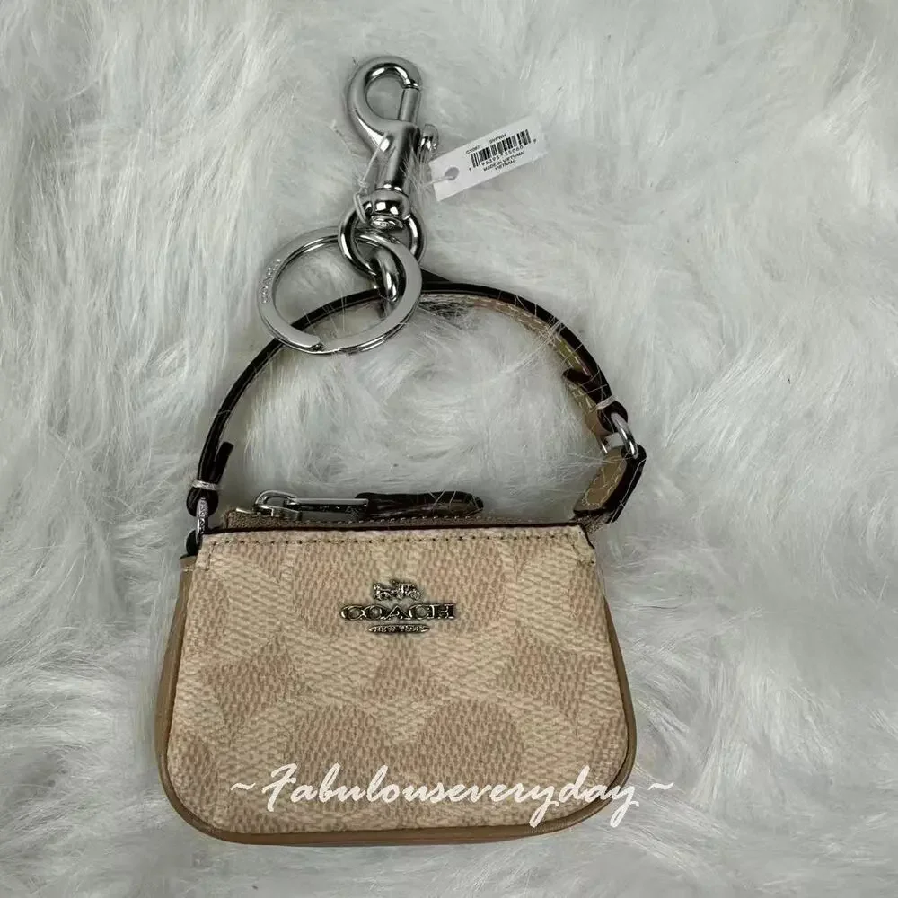 Coach Mini Nolita Bag Charm In Signature Canvas CX067 Silver Sand Taupe NWT